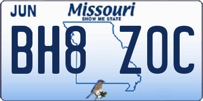 MO license plate BH8Z0C