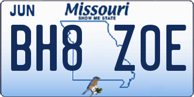 MO license plate BH8Z0E