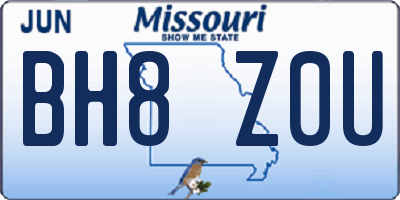 MO license plate BH8Z0U