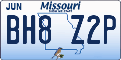 MO license plate BH8Z2P