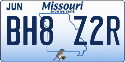 MO license plate BH8Z2R