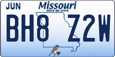 MO license plate BH8Z2W