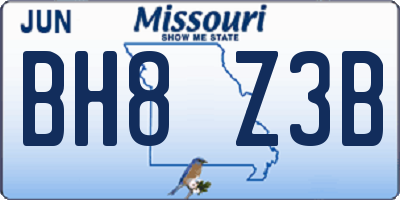 MO license plate BH8Z3B