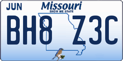MO license plate BH8Z3C
