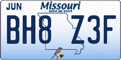 MO license plate BH8Z3F