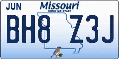 MO license plate BH8Z3J