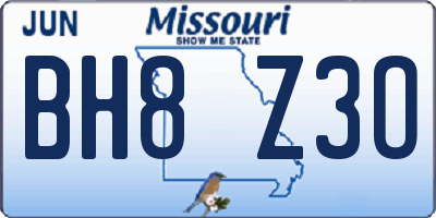 MO license plate BH8Z3O