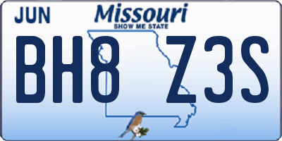 MO license plate BH8Z3S
