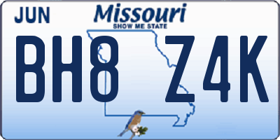 MO license plate BH8Z4K