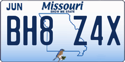 MO license plate BH8Z4X