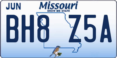 MO license plate BH8Z5A