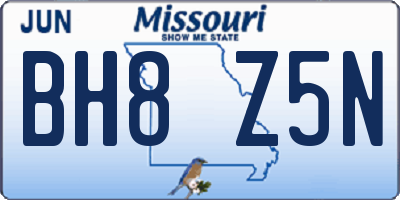 MO license plate BH8Z5N