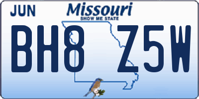 MO license plate BH8Z5W