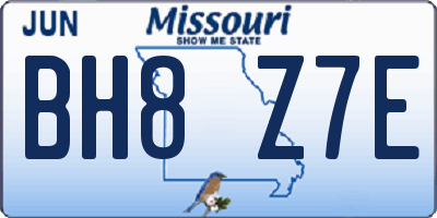 MO license plate BH8Z7E