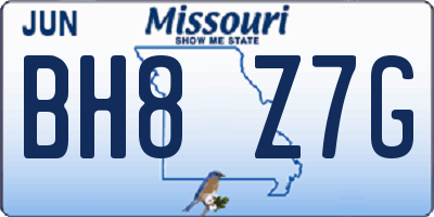 MO license plate BH8Z7G