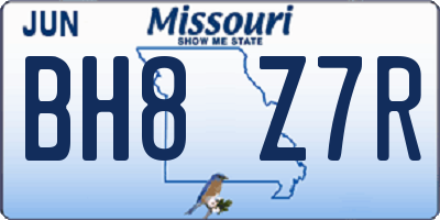 MO license plate BH8Z7R