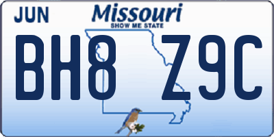 MO license plate BH8Z9C