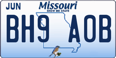 MO license plate BH9A0B