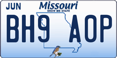 MO license plate BH9A0P