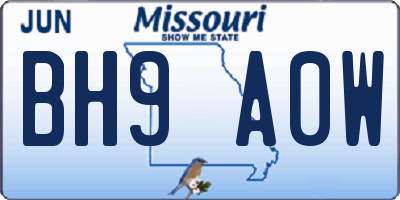 MO license plate BH9A0W