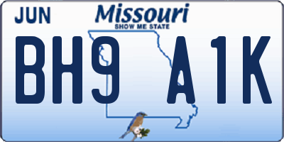 MO license plate BH9A1K