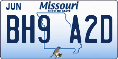 MO license plate BH9A2D