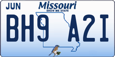 MO license plate BH9A2I