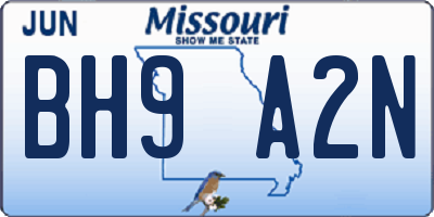 MO license plate BH9A2N