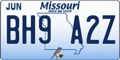 MO license plate BH9A2Z