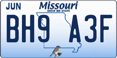 MO license plate BH9A3F