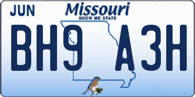 MO license plate BH9A3H