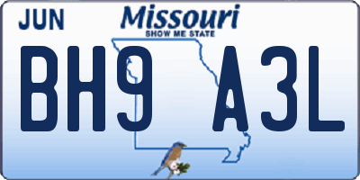 MO license plate BH9A3L