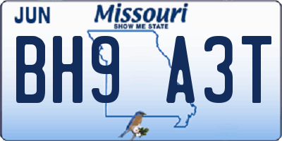 MO license plate BH9A3T