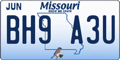 MO license plate BH9A3U