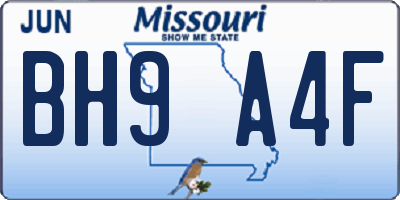 MO license plate BH9A4F