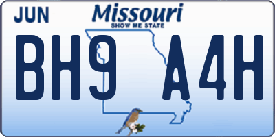 MO license plate BH9A4H