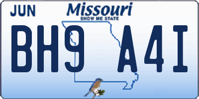 MO license plate BH9A4I