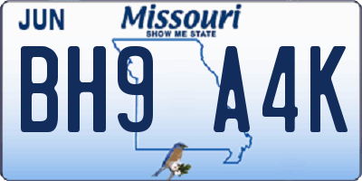 MO license plate BH9A4K