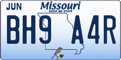 MO license plate BH9A4R