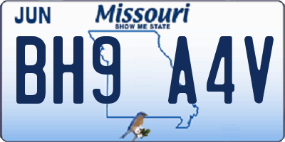 MO license plate BH9A4V