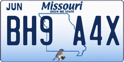 MO license plate BH9A4X