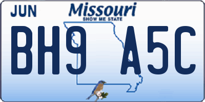 MO license plate BH9A5C