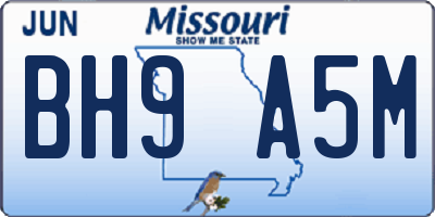 MO license plate BH9A5M