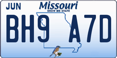 MO license plate BH9A7D