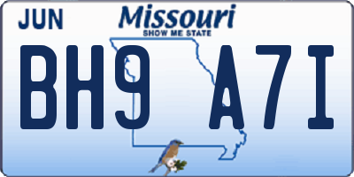MO license plate BH9A7I