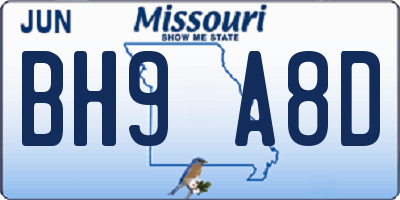 MO license plate BH9A8D