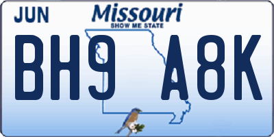 MO license plate BH9A8K