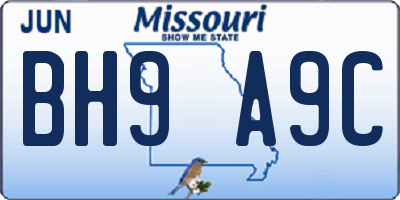 MO license plate BH9A9C