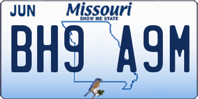 MO license plate BH9A9M