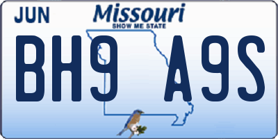 MO license plate BH9A9S